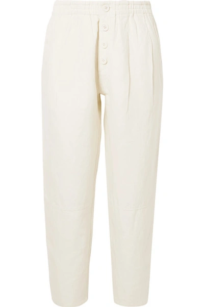 Shop Apiece Apart Fara Cotton And Linen-blend Twill Straight-leg Pants In Cream