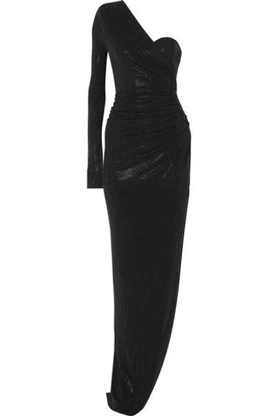 Shop Alexandre Vauthier One-shoulder Crystal-embellished Stretch-jersey Gown In Black