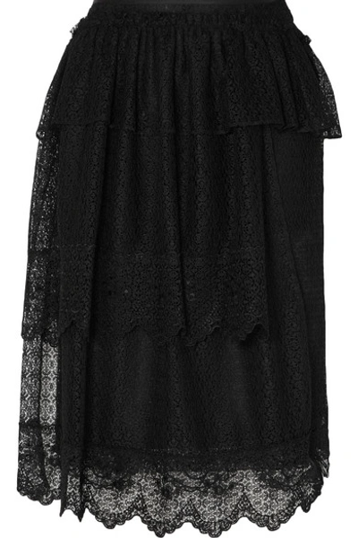 Shop Simone Rocha Tiered Ruffled Corded Lace Midi Skirt In Black