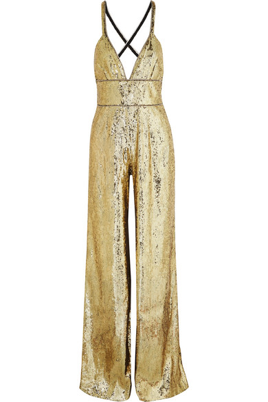 Dundas Crystal-embellished Sequined Tulle Jumpsuit In Gold | ModeSens