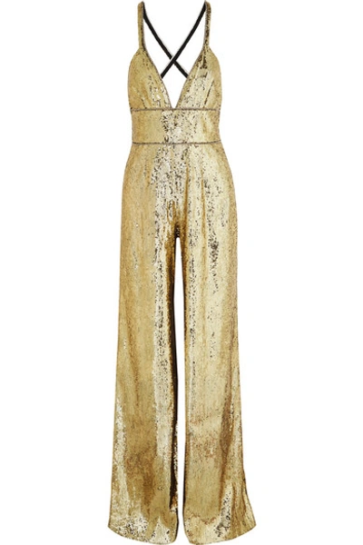Shop Dundas Crystal-embellished Sequined Tulle Jumpsuit In Gold