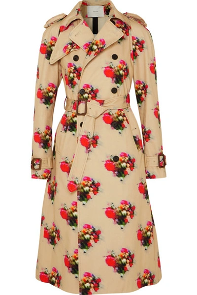 Shop Adam Lippes Floral-print Cotton-twill Trench Coat In Beige