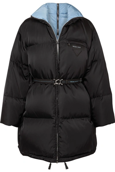 Shop Prada Belted Quilted Shell Down Coat In Black