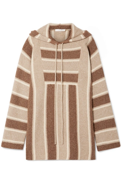 Shop The Row Lina Oversized Striped Cashmere And Silk-blend Hoodie In Brown