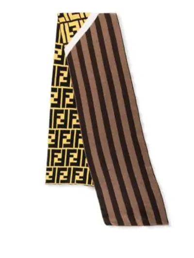 Shop Fendi Striped Wool Fleece Scarf In Brown Yellow