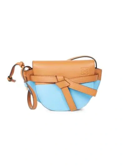 Shop Loewe Mini Gate Leather Saddle Bag In Blue