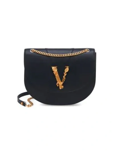 Shop Versace Medium Virtus Leather Shoulder Bag In Black
