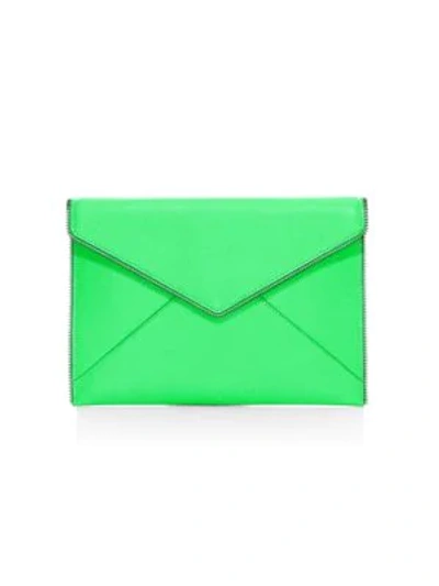 Shop Rebecca Minkoff Leo Neon Leather Envelope Clutch In Neon Green