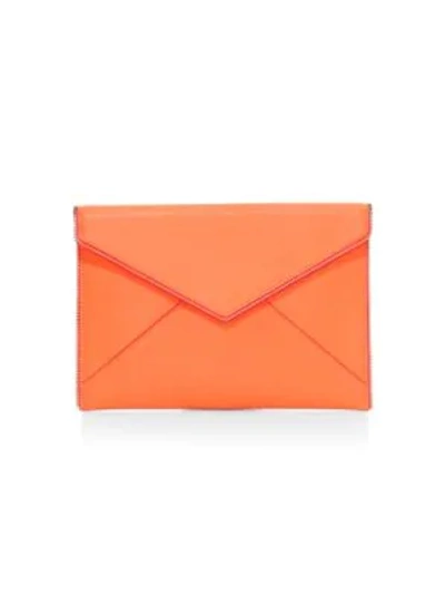 Shop Rebecca Minkoff Leo Neon Leather Envelope Clutch In Neon Orange
