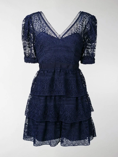 Shop Self-portrait Lace Ruffled Dress In Blue