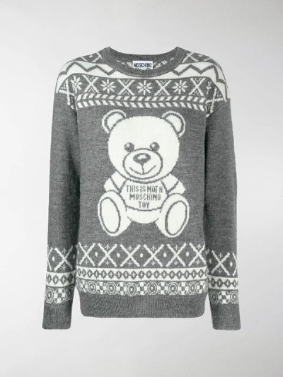 Shop Moschino Teddy Bear Sweater In Grey