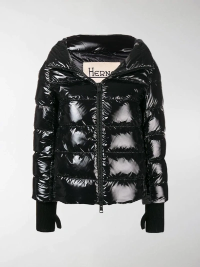 Shop Herno Shiny Padded Coat In Black
