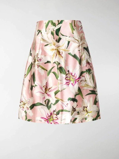 Shop Dolce & Gabbana Floral Print Silk Skirt In Pink