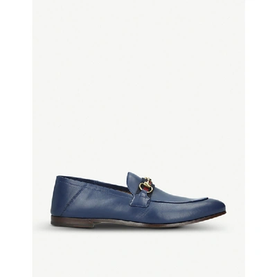 Shop Gucci Brixton Leather Loafers In Blue