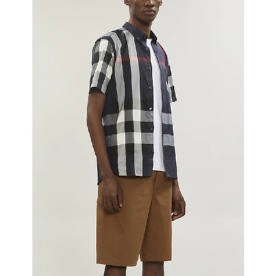 Shop Burberry Thornaby Checked Cotton And Nylon-blend Shirt In Navy