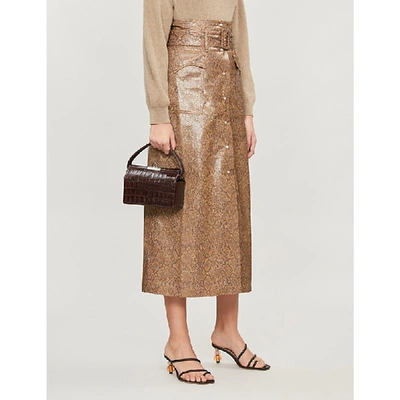 Shop Nanushka Aarohi Snake-print Faux-leather Skirt In Brown