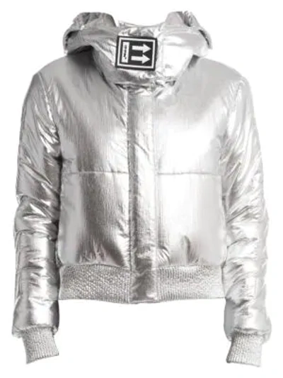 Shop Off-white Metallic Puffer Jacket In Silver