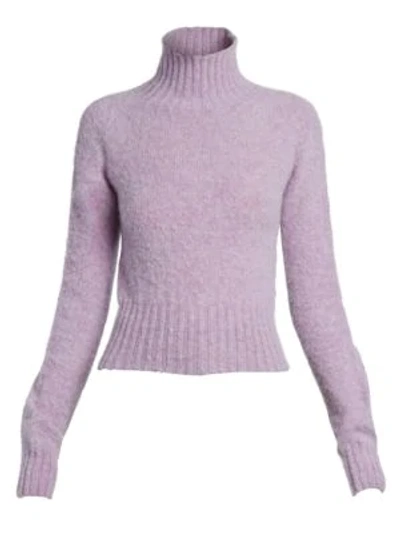 Shop Victoria Beckham Turtleneck Cropped Wool Sweater In Bright Heather