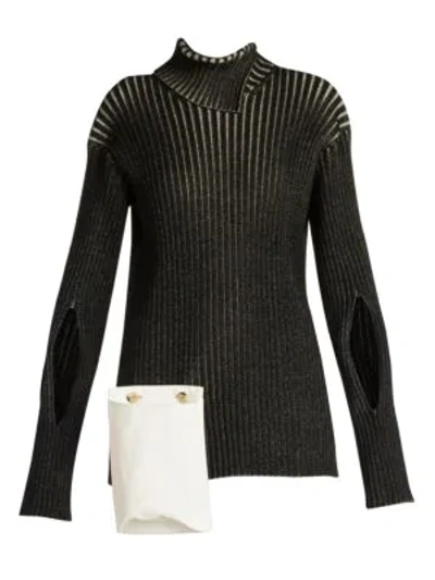 Shop Moncler Genius Women's 2 Moncler 1952 Ciclista Asymmetric Ribbed Turtleneck Sweater In Charcoal