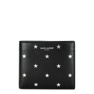 Shop Saint Laurent Black Star-print Leather Wallet In Black And Silver
