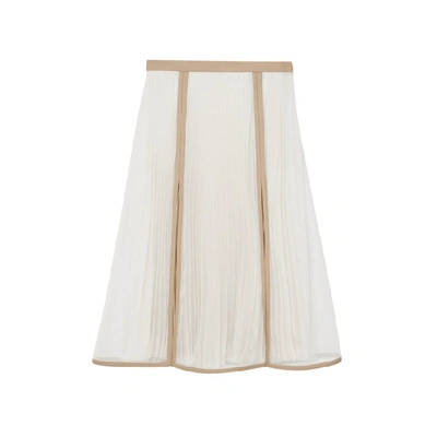 Shop Burberry Chiffon Panel Silk Pleated Skirt In Magnolia