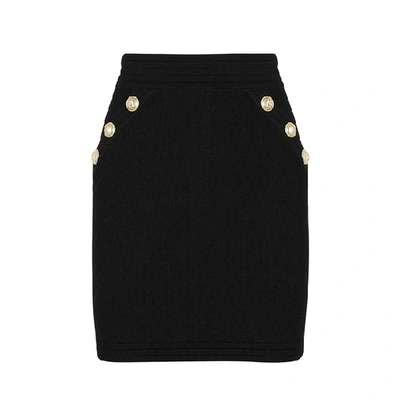Shop Balmain Black Stretch-knit Mini Skirt