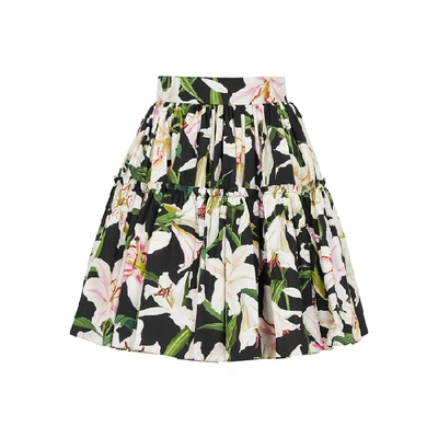 Shop Dolce & Gabbana Black Lily-print Cotton Mini Skirt