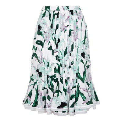 Shop Tory Burch Floral-print Pleated Silk Skirt