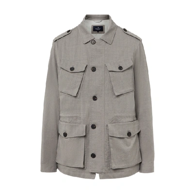 Shop Hackett Water-repellent Herringbone Weave Cotton And Linen Field Jacket In Multi Grey