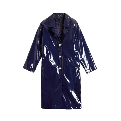 On Parle De Vous Long Coat In Waxed Polish In Blue | ModeSens