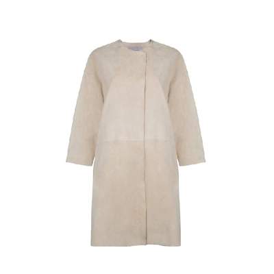 Shop Gushlow & Cole Collarless Suede Coat In Cream
