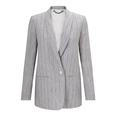 Jigsaw Stripe Linen Longline Blazer In Grey ModeSens