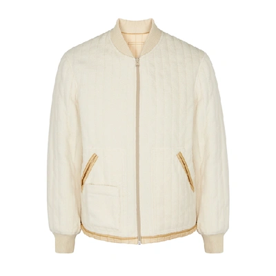 Shop Helmut Lang Cream Quilted Fleece Bomber Jacket