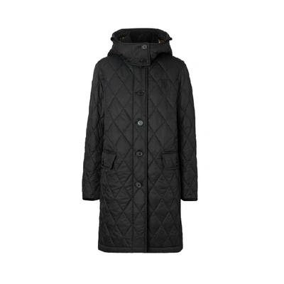 Shop Burberry Detachable Hood Monogram Motif Quilted Coat In Black