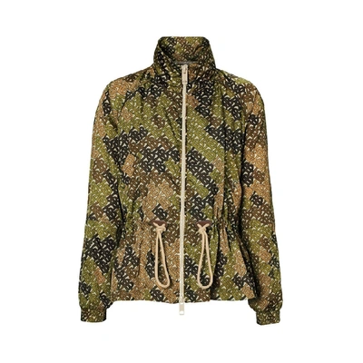 Shop Burberry Monogram Print Nylon Funnel Neck Jacket In Khaki Green Ip Pat