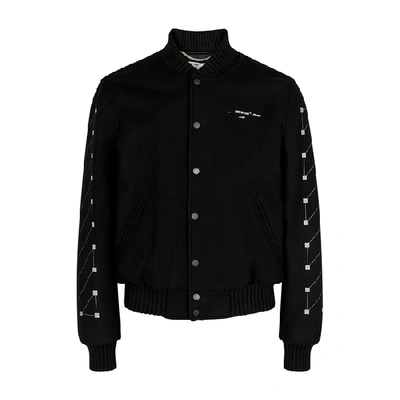 Shop Off-white Black Printed Wool-blend Bomber Jacket