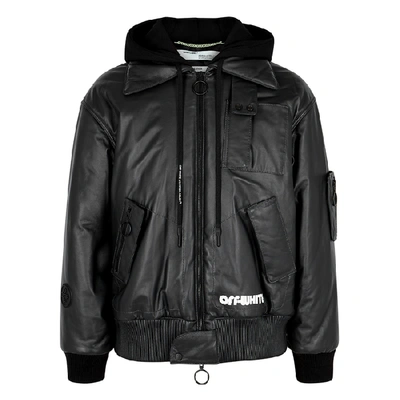 Shop Off-white Black Leather Bomber Jacket