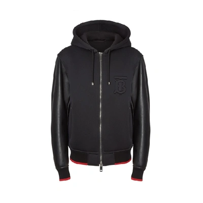 Shop Burberry Lambskin-sleeve Neoprene Hooded Jacket In Black