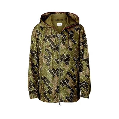 Shop Burberry Monogram Print Nylon Hooded Jacket In Khaki Green