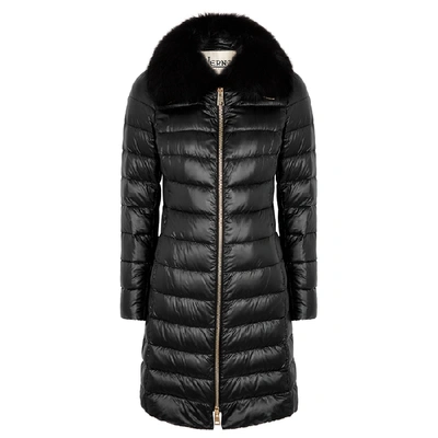 Herno Elisa Fox Fur-collar Down Coat In Black