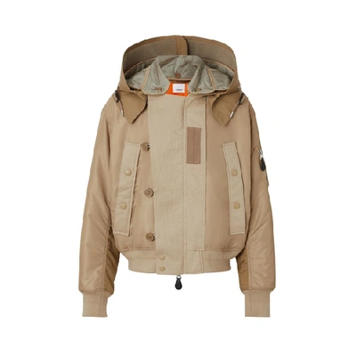 Shop Burberry Detachable Quilted Hood Nylon Bomber Jacket In Honey