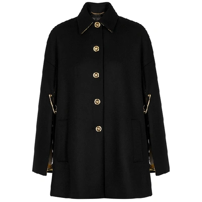 Shop Versace Black Cape-effect Wool Coat