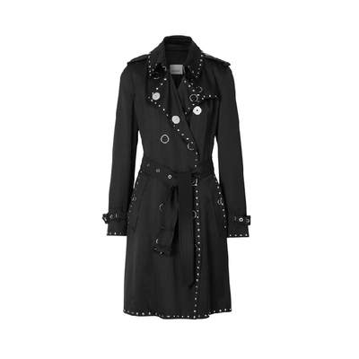 Shop Burberry Studded Silk Satin Trench Coat In Black