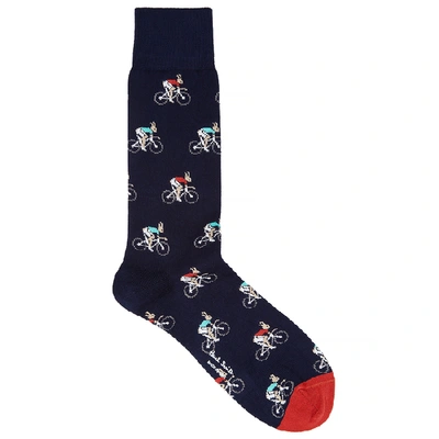 Shop Paul Smith Navy Intarsia Cotton-blend Socks