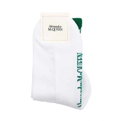 Shop Alexander Mcqueen White Logo Cotton-blend Socks In Green