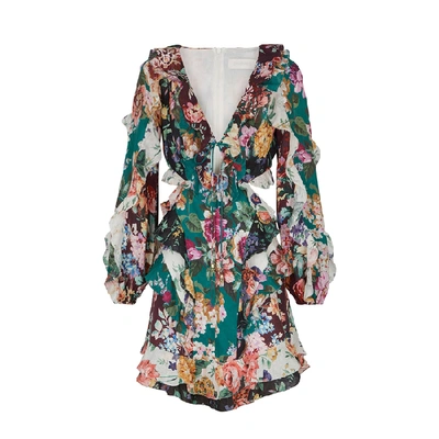 Shop Zimmermann Allia Floral-print Ruffled Linen Mini Dress