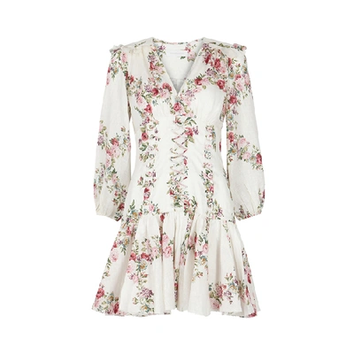 Shop Zimmermann Honour Corset Floral-print Linen Dress