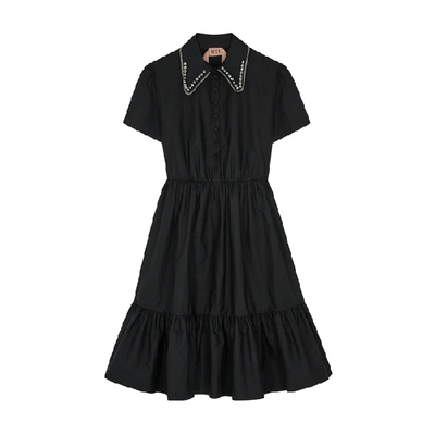 Shop N°21 Black Embellished Cotton Midi Dress