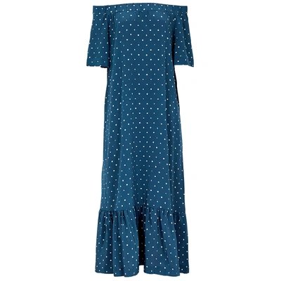 Shop Asceno Blue Polka-dot Silk Maxi Dress