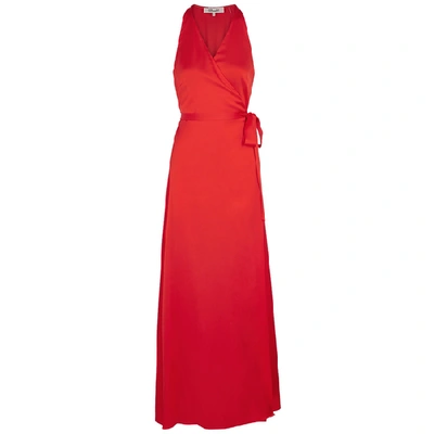 Shop Diane Von Furstenberg Paola Red Satin Wrap Gown